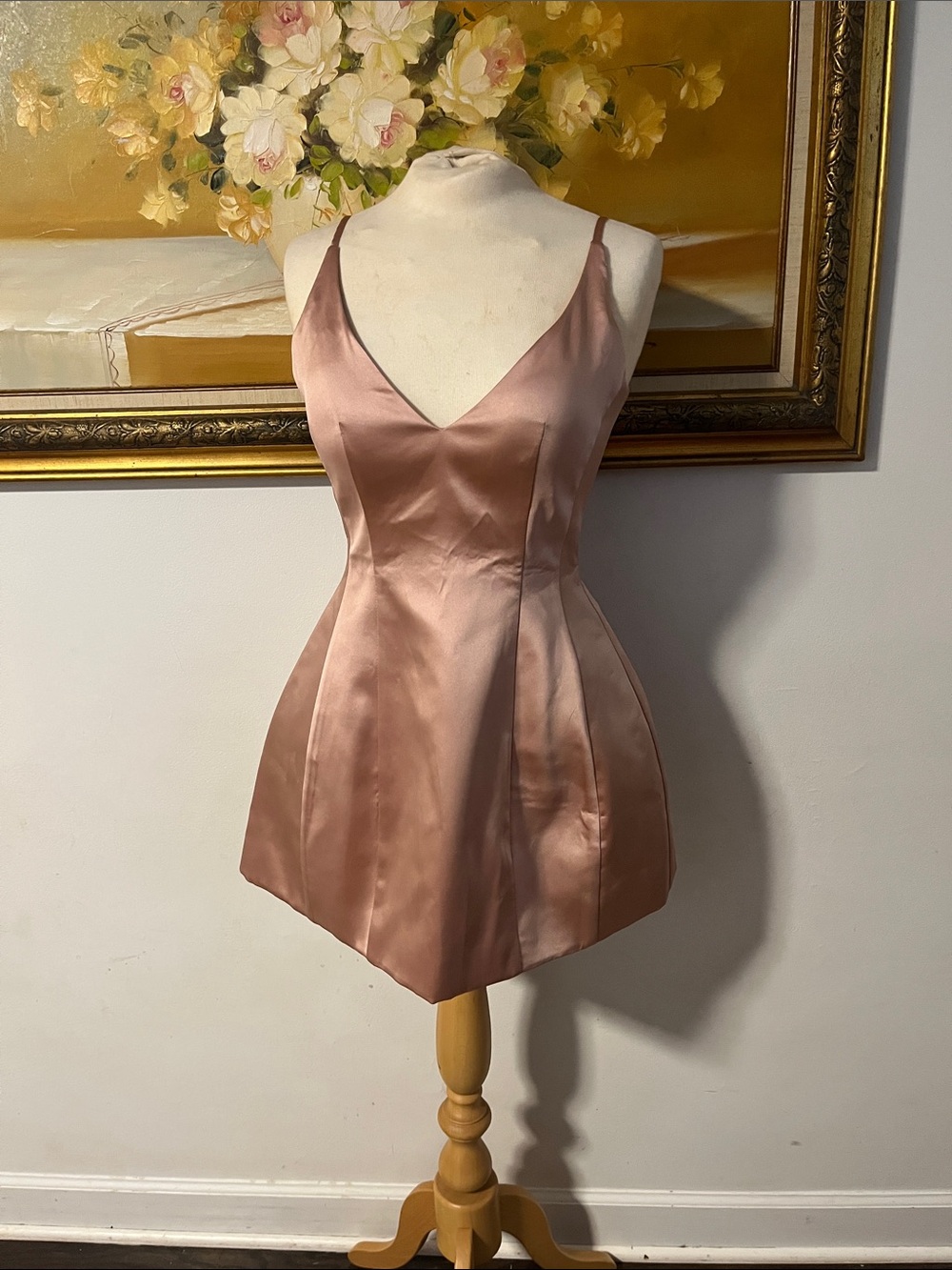 NWT Satin V-Neck Mini Dress in Dusty Rose